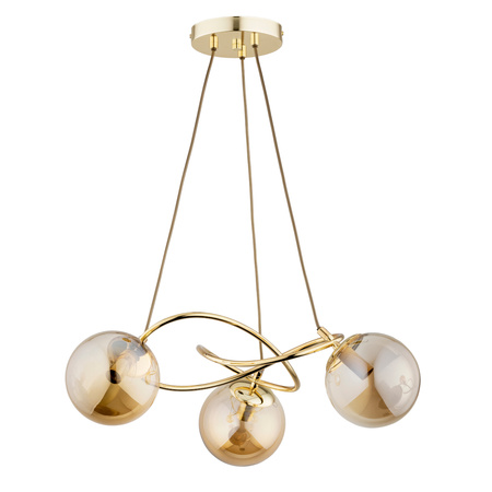 Opływowa lampa wisząca VELTA 62345 z trzema kloszami złota